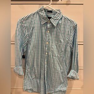 J. Crew Aqua and White Gingham Shirt